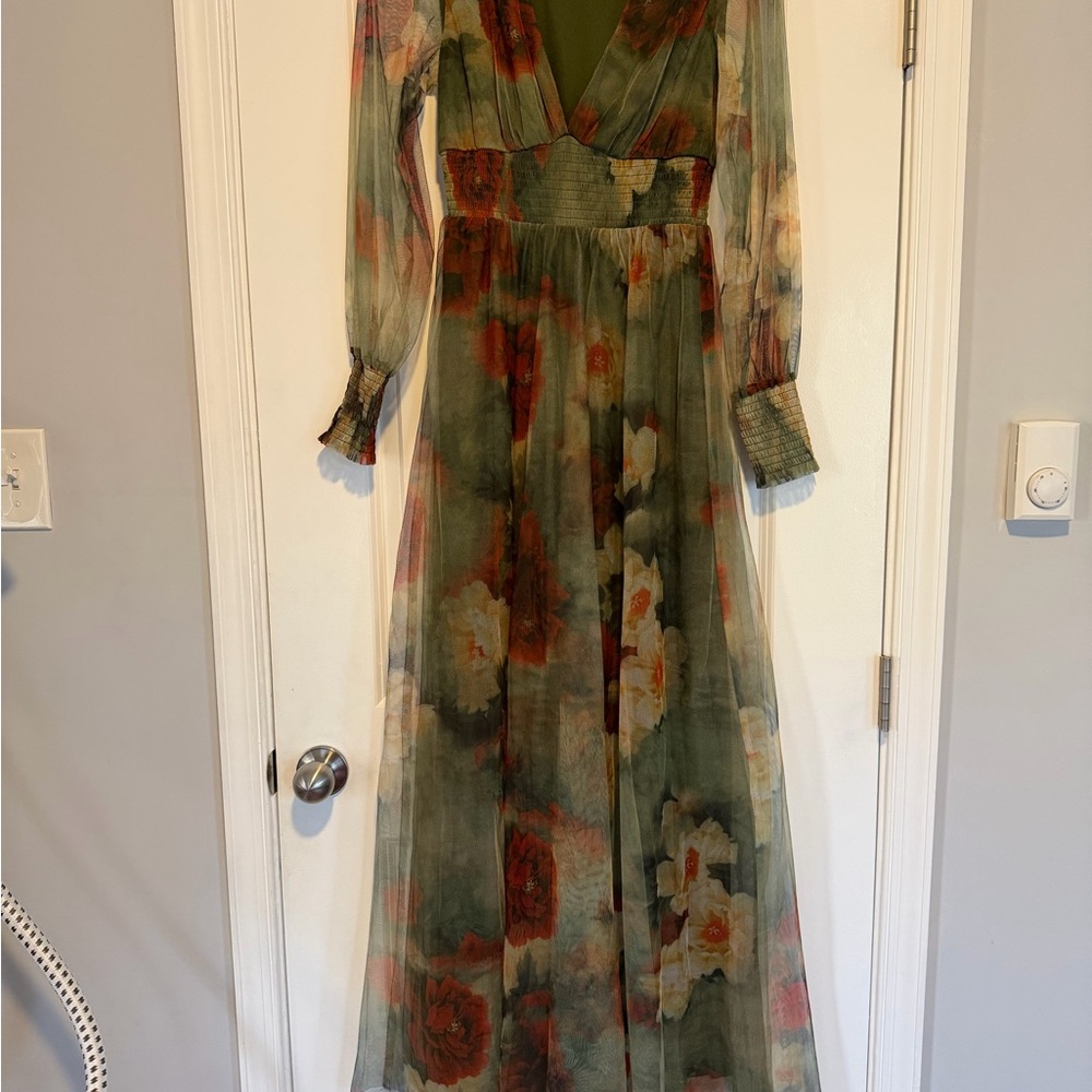 Baltic Born Olive Floral Long Sleeve Maxi Dress